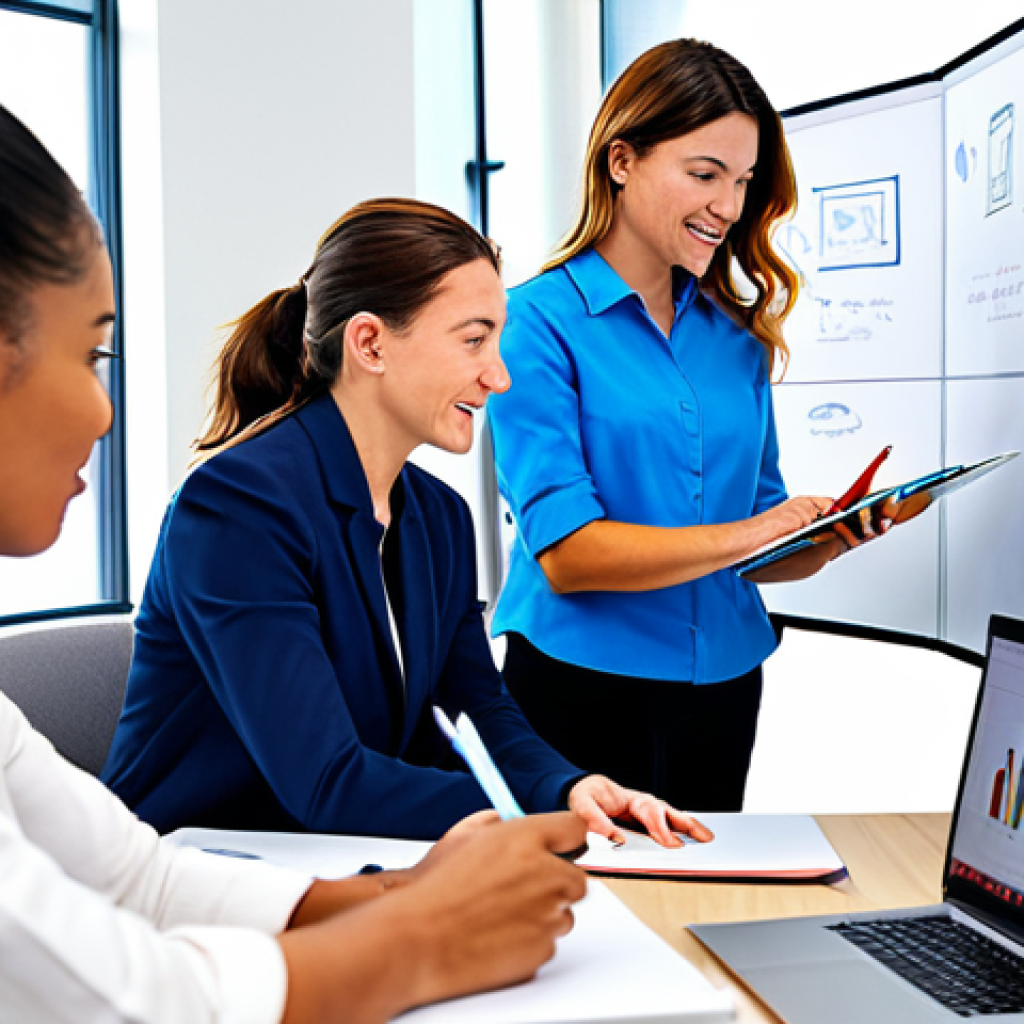 **
"A diverse team of professionals in a brightly lit, modern office, collaborating on a service design project, sketching on whiteboards, using laptops, fully clothed, appropriate attire, safe for work, perfect anatomy, natural proportions, professional environment, high quality, family-friendly."
**