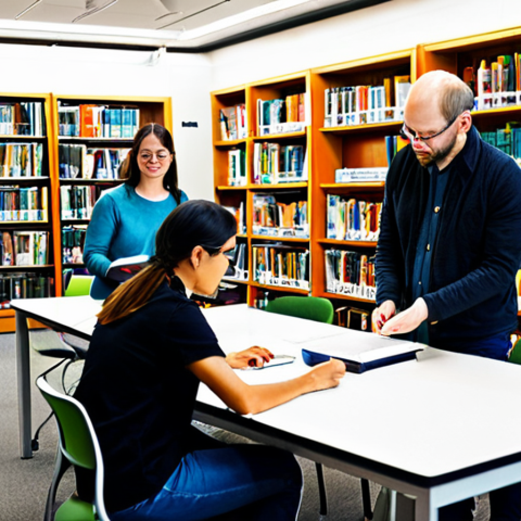**
"A team of service designers conducting ethnographic research in a brightly lit, modern library. They are observing library patrons, sketching notes, and engaging in friendly conversation. The scene includes bookshelves, computers, and comfortable seating. Focus on the human interaction and the collaborative atmosphere. Fully clothed, appropriate attire, safe for work, professional environment, perfect anatomy, natural proportions, well-formed hands, proper finger count, family-friendly."
**