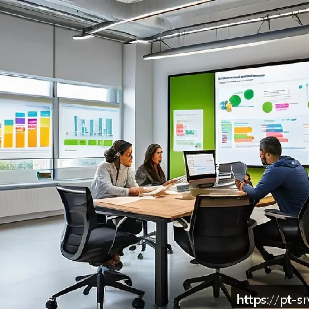 서비스 디자인의 최적화 전략 - A modern office scene showing a diverse team of professionals engaged in a collaborative workshop fo...