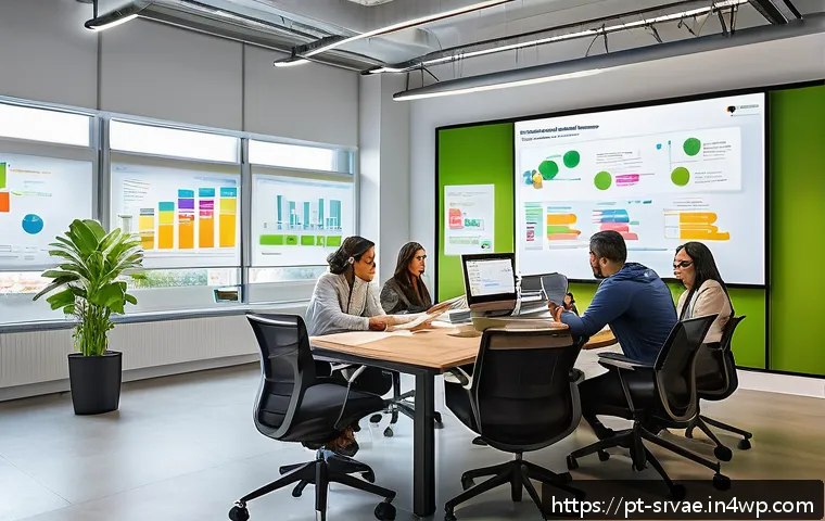 서비스 디자인의 최적화 전략 - A modern office scene showing a diverse team of professionals engaged in a collaborative workshop fo...