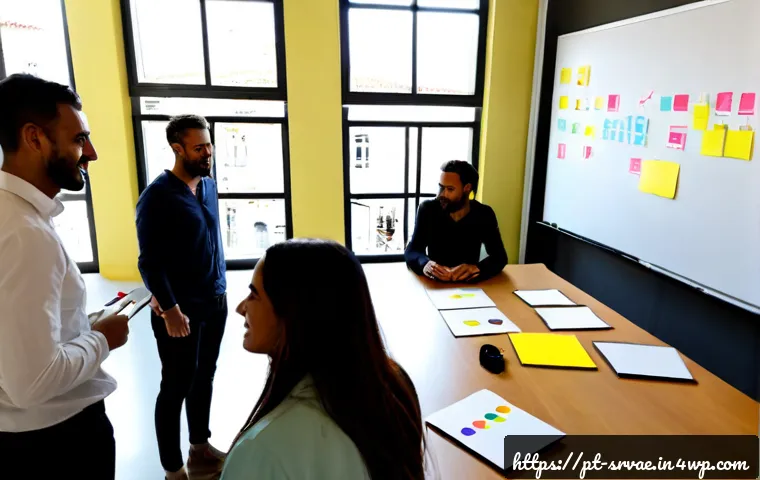 Home 17 서비스 디자인 워크숍 진행하기 - Photorealistic service design workshop in a bright Lisbon coworking studio, diverse Portuguese-speak...